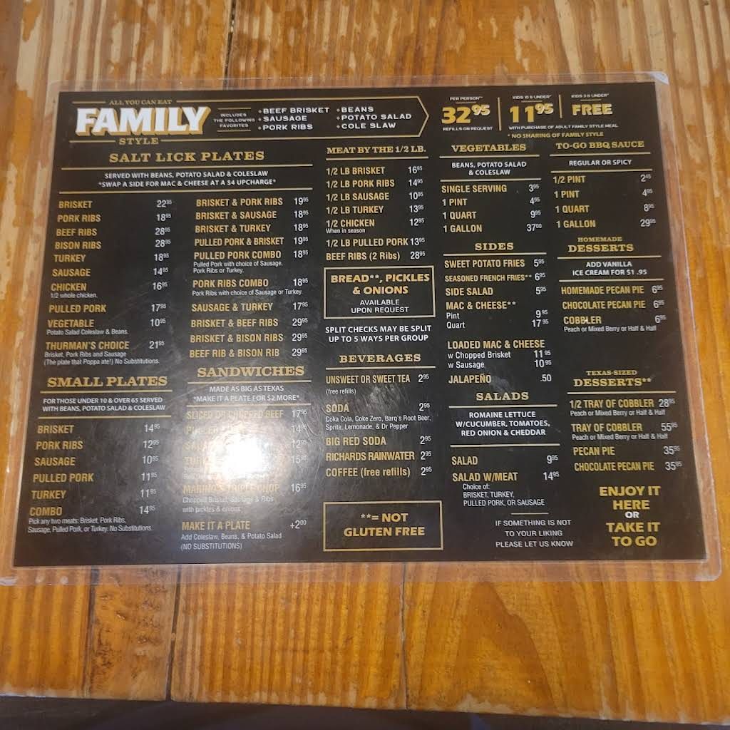 The Salt Lick - Round Rock Menu 1